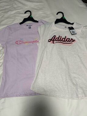 Bundle Adidas  and champions Kids' White Logo Tee size 10-12 L(14)